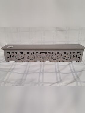 Carved Wooden Wall Display Shelf in Light Gray